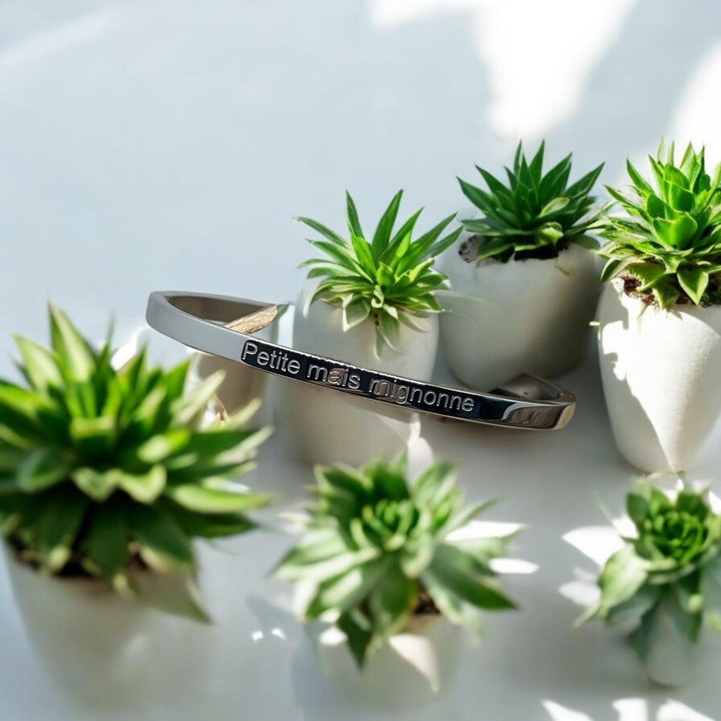 Bracelet Jonc à message ( Petite mais mignonne ) - Acier inoxydable doré ou Argenté