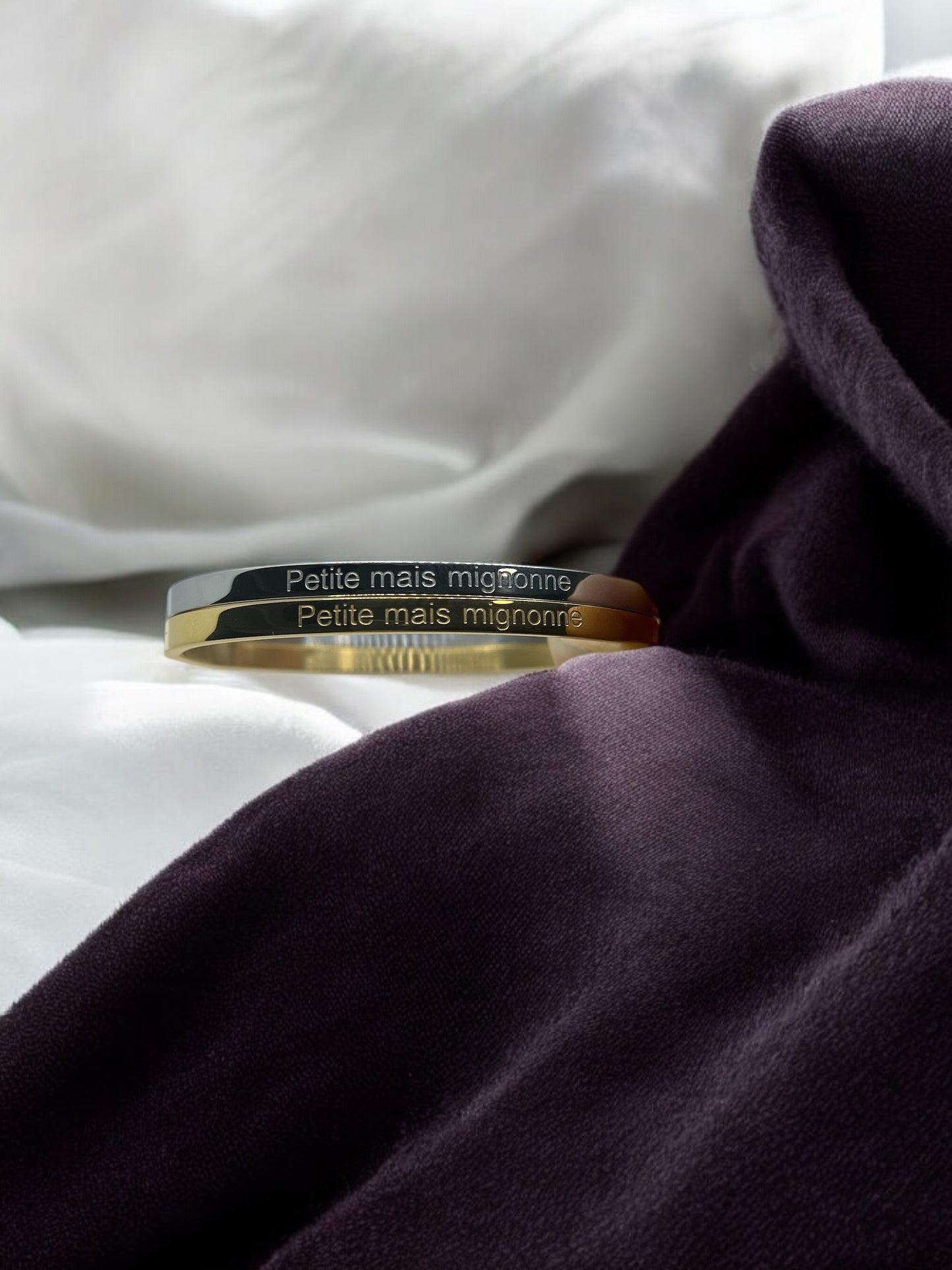 Bracelet Jonc à message ( Petite mais mignonne ) - Acier inoxydable doré ou Argenté
