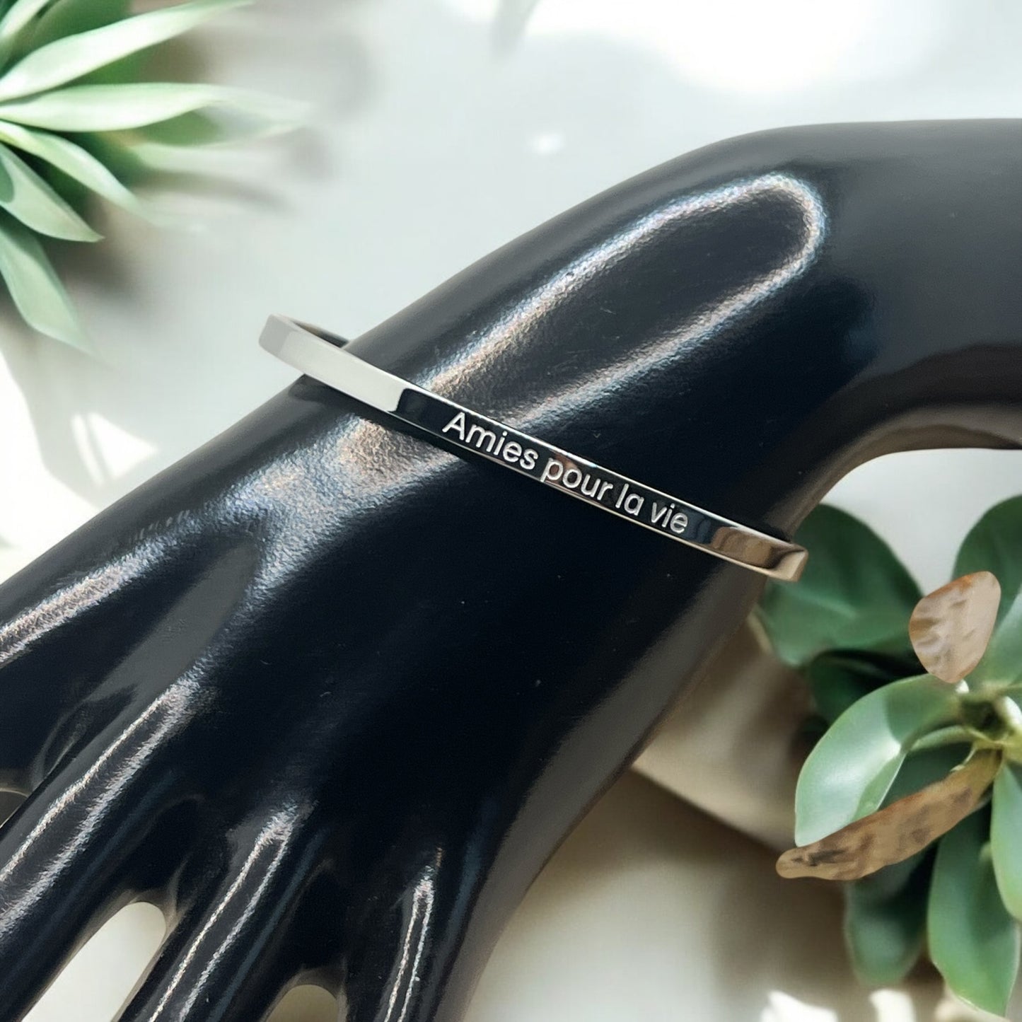 Bracelet Jonc à message ( Amies pour la vie ) Acier inoxydable Doré ou Argenté