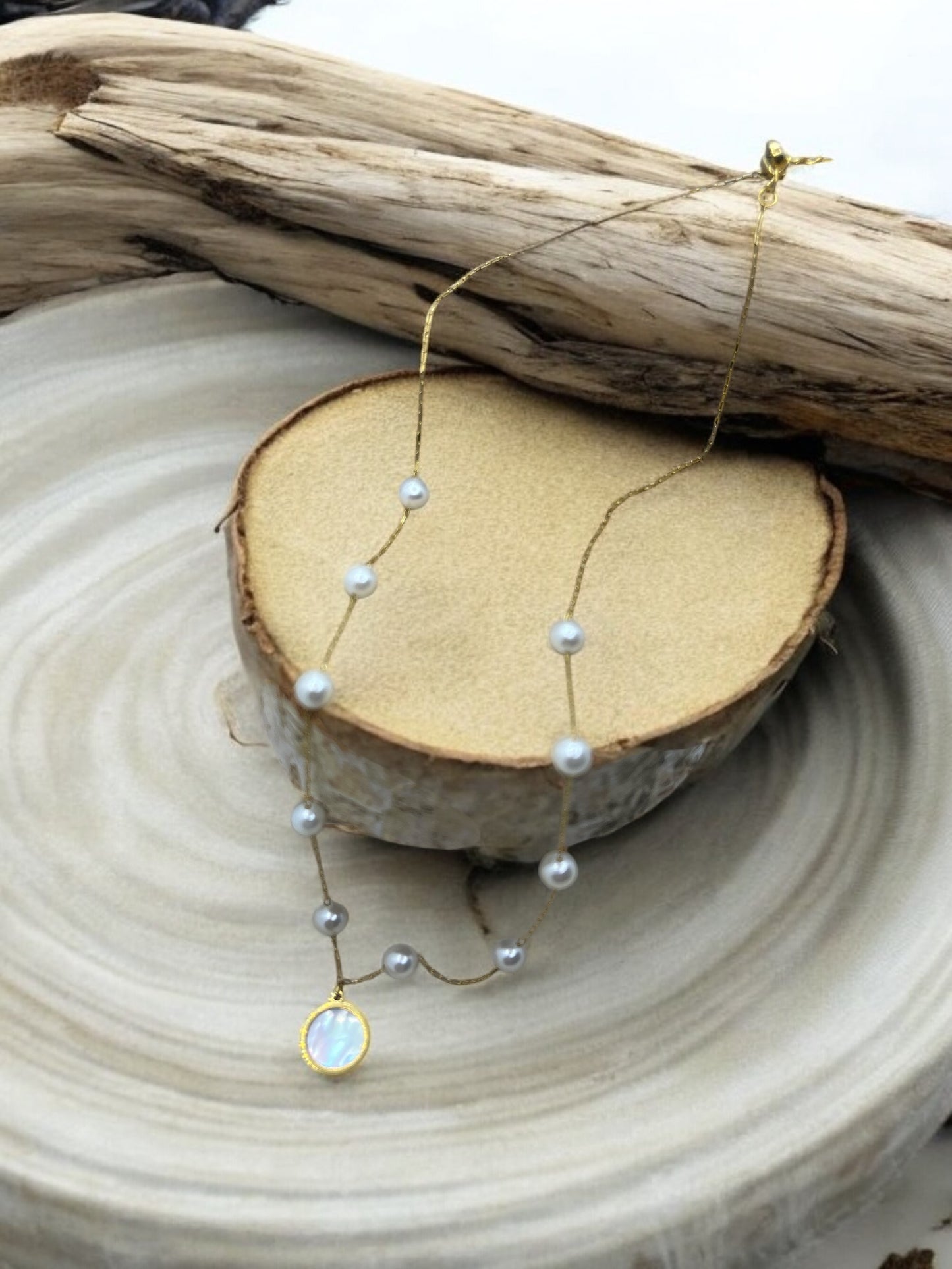 Collier chaine fine de perles Tendance avec pendentif - Elégance - Acier inoxydable doré ou argenté