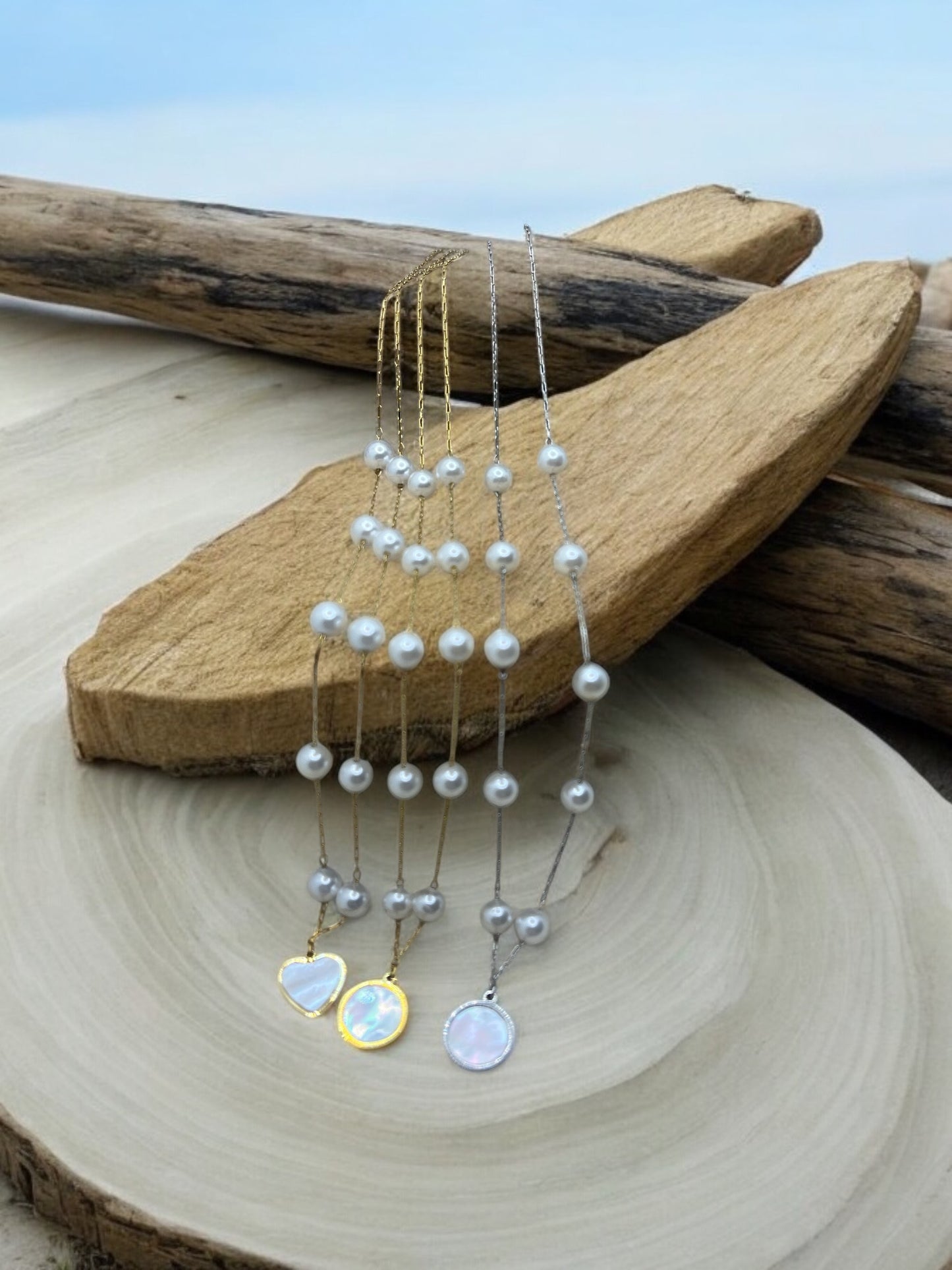 Collier chaine fine de perles Tendance avec pendentif - Elégance - Acier inoxydable doré ou argenté