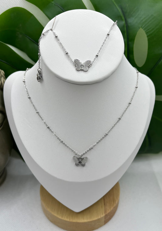 Ensemble Bijoux - Collier Ras de Cou - Bracelet *Pendentif Papillon*