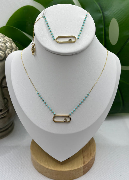 Ensemble Bijoux - Collier Ras de cou - Bracelet * Pendentif Agrafe et son brillant *