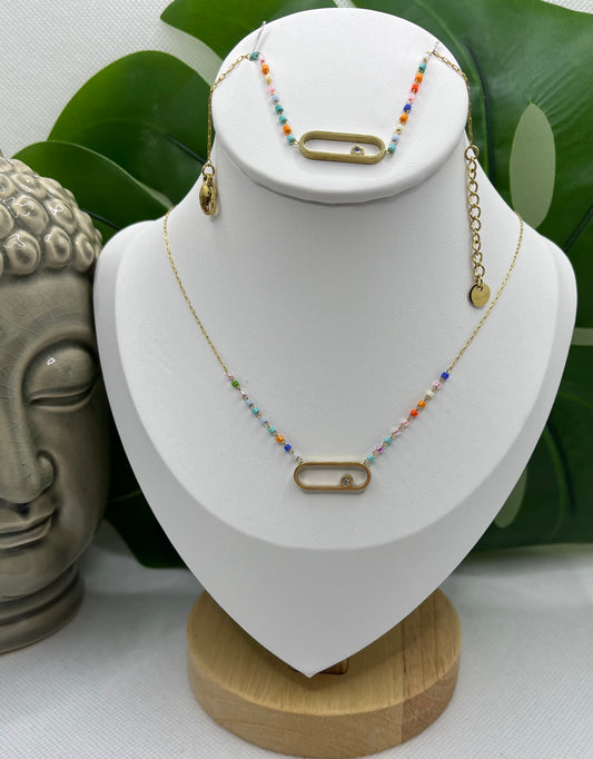 Ensemble Bijoux - Parure  - Collier Ras de Cou, Bracelet *Pendentif Agrafe doré et son petit brillant*
