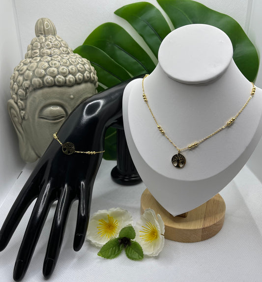 Ensemble Parure Bijoux - Collier ras de cou et Bracelet *Arbre de Vie*