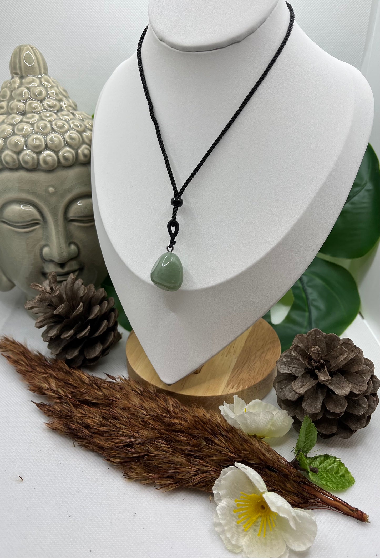 Collier sur cordon noir réglable - Pendentif Aventurine