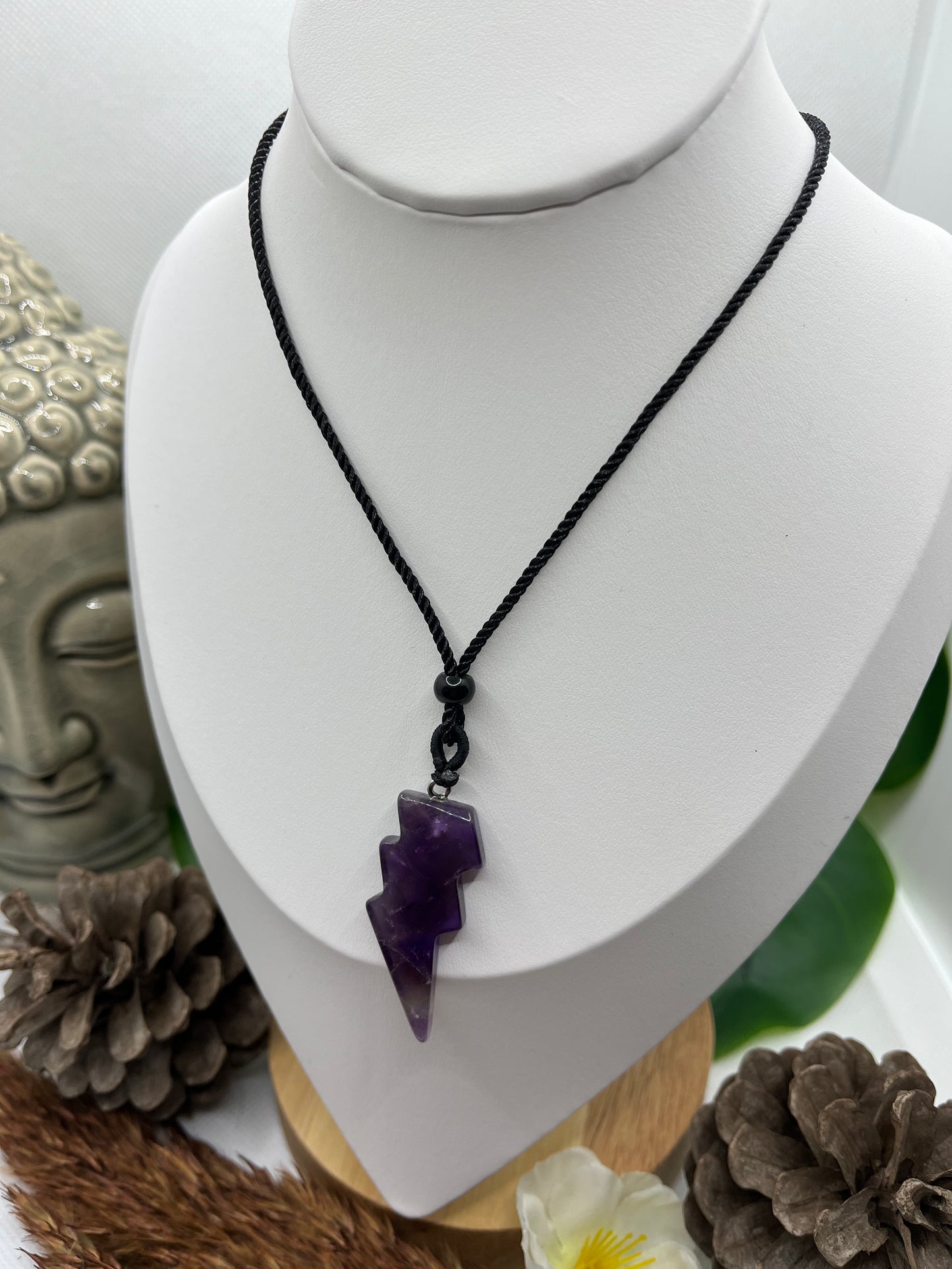 Collier sur Cordon réglable - Pendentif éclaire en Pierre Naturelle Améthyste