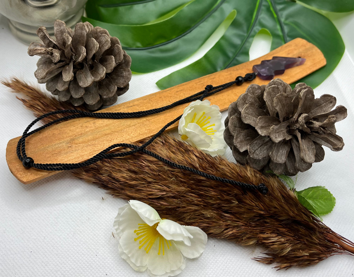 Collier sur Cordon réglable - Pendentif éclaire en Pierre Naturelle Améthyste