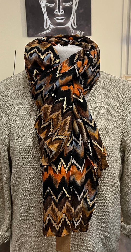 Foulard doux à la Mode pour Femme (Orange, Ocre, noir, une touche doré)