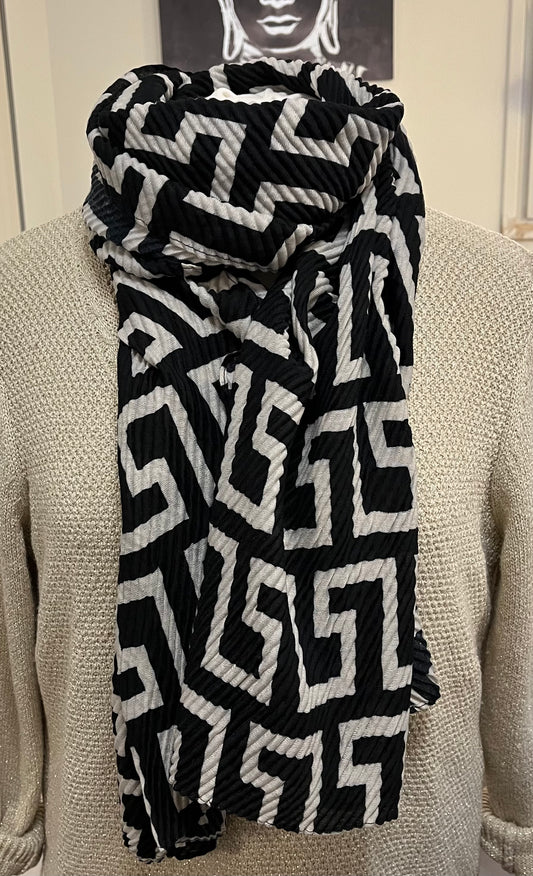 Foulard doux Mode gaufré de Couleur Noir - Blanc