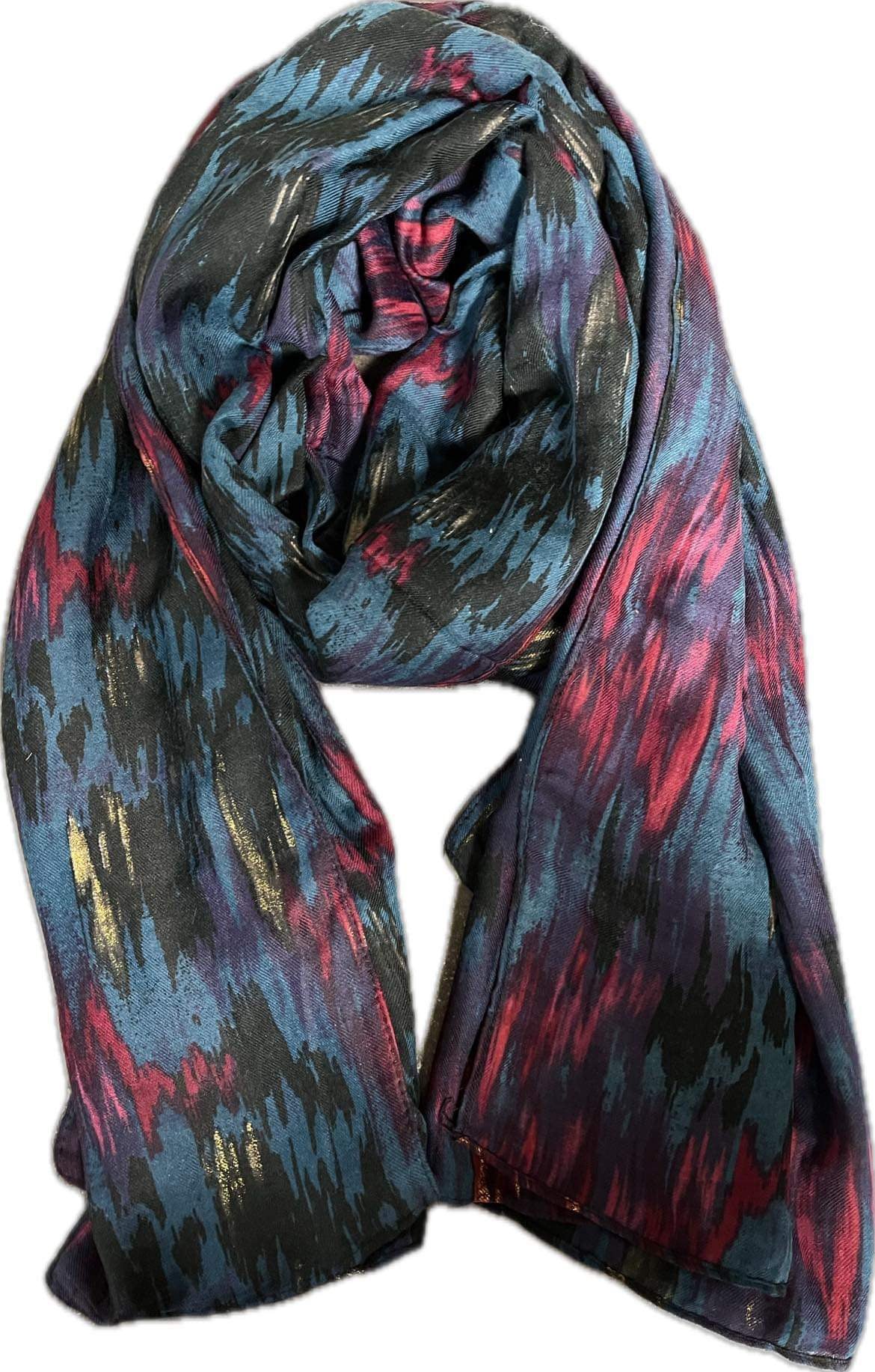 Foulard doux et Chic tendance Femme Bleu avec ses nuance de fuchsia et doré