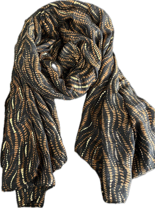 Foulard Doux et Chaleureux Femme aux Couleur Marron - noir et doré