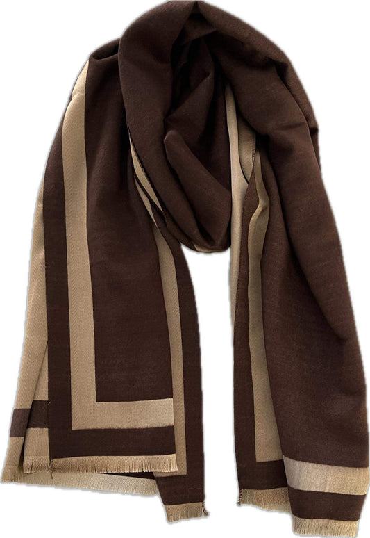 Foulard Femme Chic et douce de Couleur marron et son tour Doré