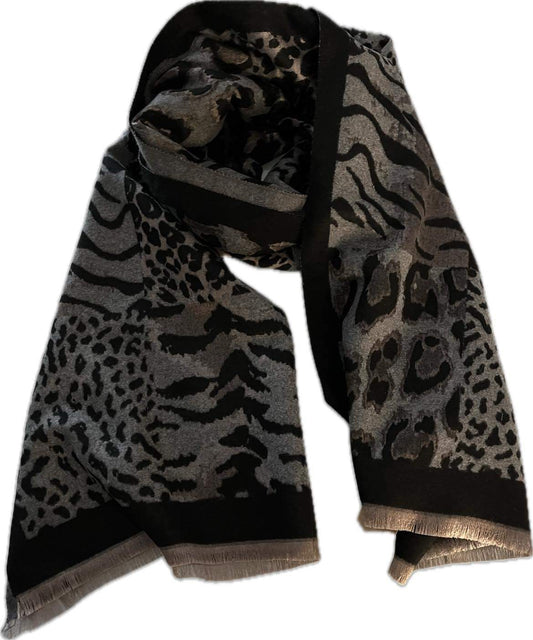 Echarpes Chaude douce et Chic avec ses couleurs gris, noir et une nuance de taupe