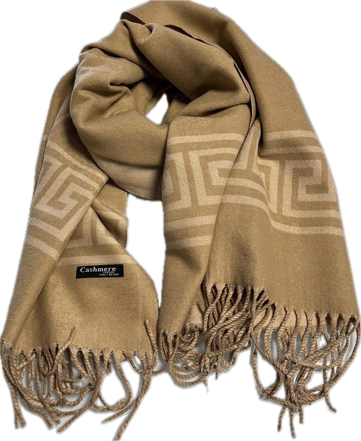 Echarpe Texturée au Toucher Cachemire Femme à frange - de couleur beige