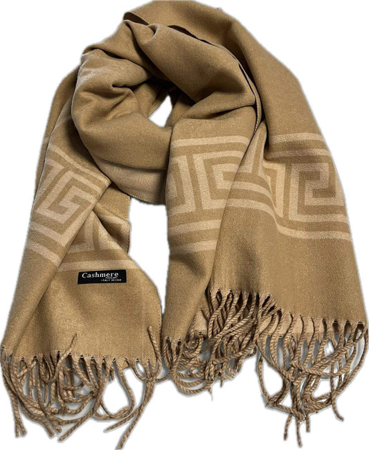 Echarpe Texturée au Toucher Cachemire Femme à frange - de couleur beige