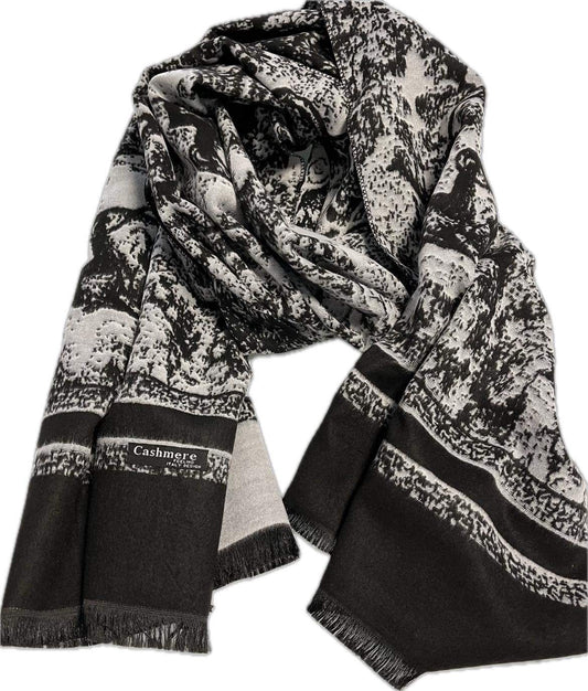 Echarpes Femme texturée au toucher cachemire de couleur Noir et Gris