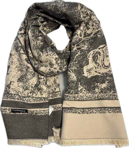 Echarpes Femme texturée au toucher cachemire de couleur Beige - Gris