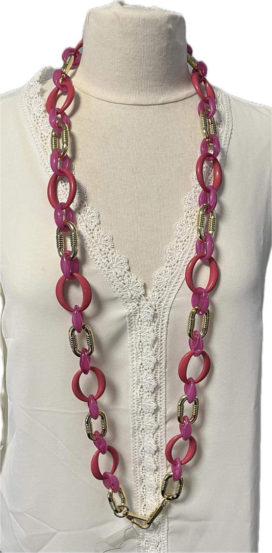 Chaine de Téléphone Portable Rose fushia et Doré - Bijoux mode Acrylique - Tour de cou Téléphone