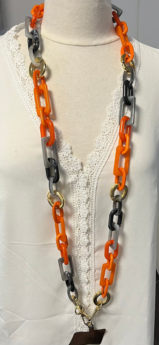 Chaine de Téléphone Portable Orange - Gris et Doré - Bijoux mode Acrylique - Tour de cou Téléphone