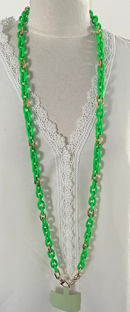Chaine de Téléphone Portable Vert fluo petits maillons - Bijoux mode Acrylique - Tour de cou Téléphone