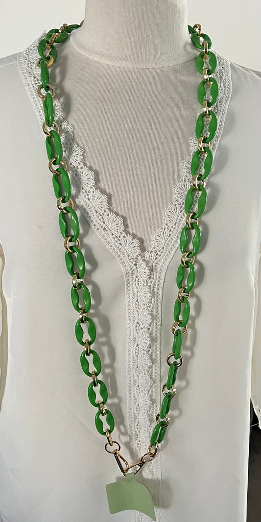 Chaine de Téléphone Portable Vert et Doré - Bijoux mode Acrylique - Tour de cou Téléphone