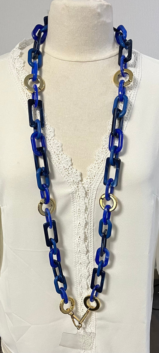 Chaine de Téléphone Portable Bleue - Marine et Doré- Bijoux mode Acrylique - Tour de cou Téléphone