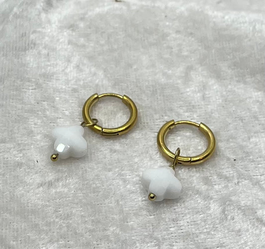 Boucles d'oreilles Créoles et pendentif blanc Original - Acier inoxydable Doré