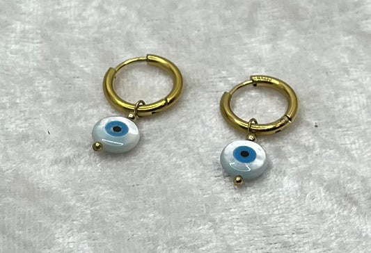 Boucles d'oreilles Créoles orné d'un pendentif Oeil - Acier inoxydable