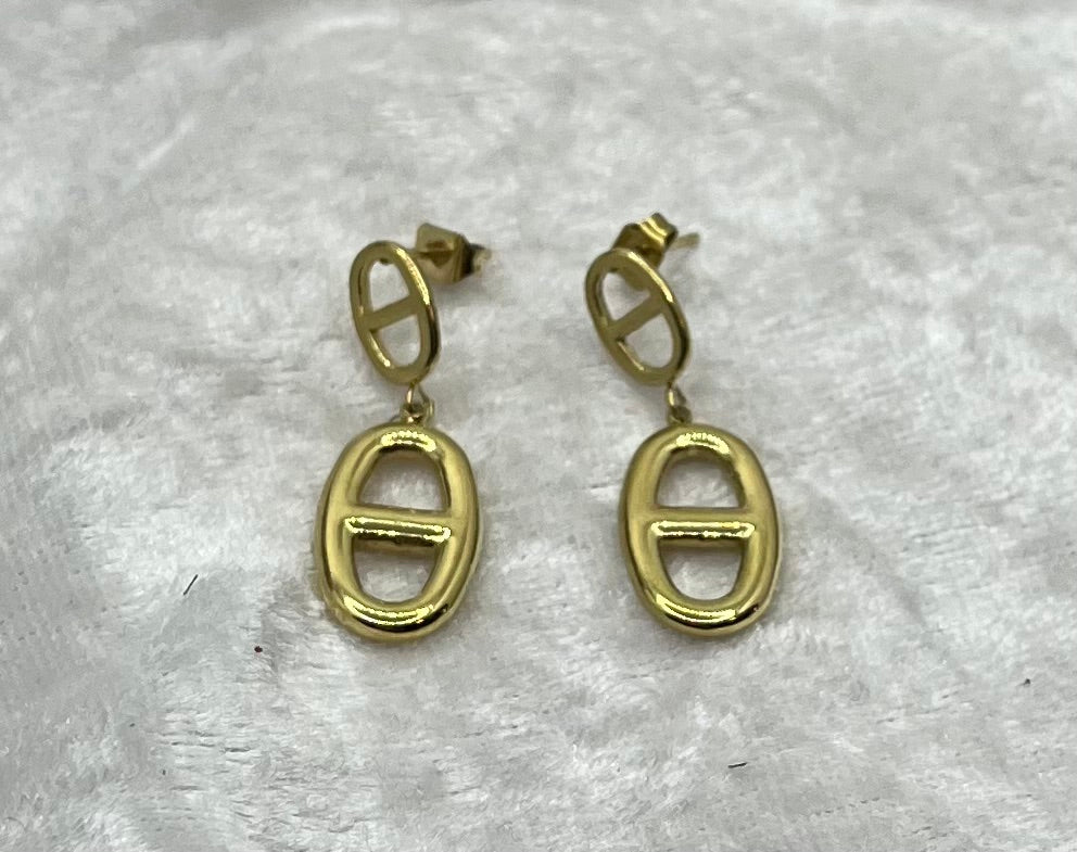 Boucles d'oreilles original style agrafe avec pendentif - Acier inoxydable doré
