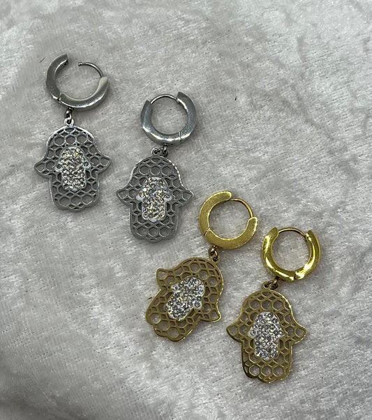 Boucles d'oreilles Chic - Pendentif style Main avec strass - Acier inoxydable