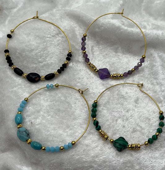 Boucles d'oreilles Chic Anneau - Pierres - Acier Inoxydable Doré