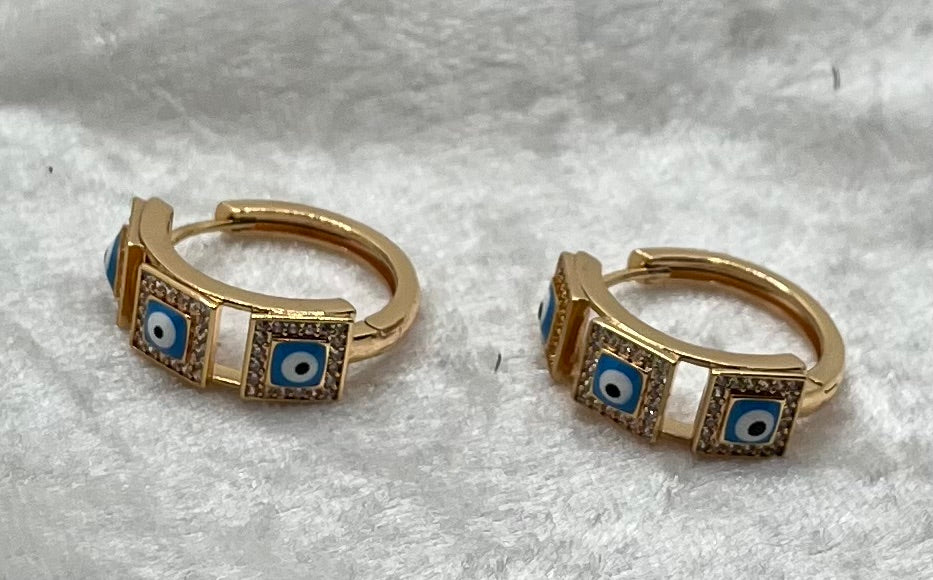 Boucles d'oreilles Créoles Ornée de strass brillant et Oeil - Acier inoxydable doré