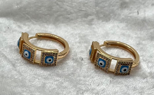 Boucles d'oreilles Créoles Ornée de strass brillant et Oeil - Acier inoxydable doré