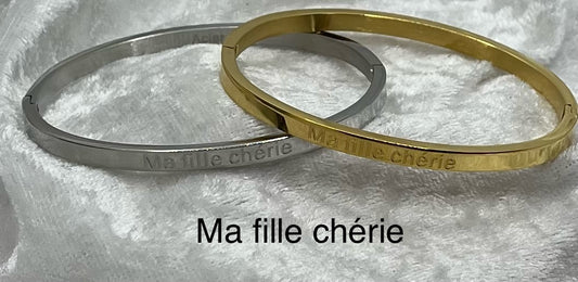 Bracelets Jonc à message ( ma fille chérie ) - Acier inoxydable en Doré ou en Argent