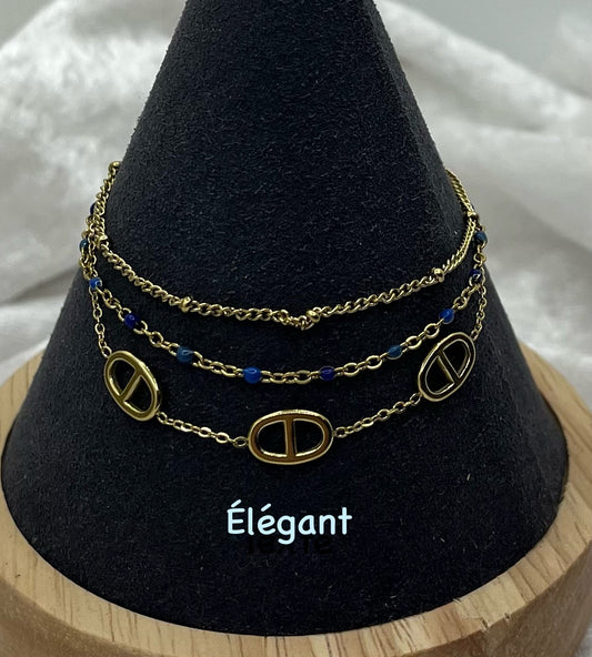 Bracelet Chic élégant orné de 3 chaine mode - Acier inoxydable en doré