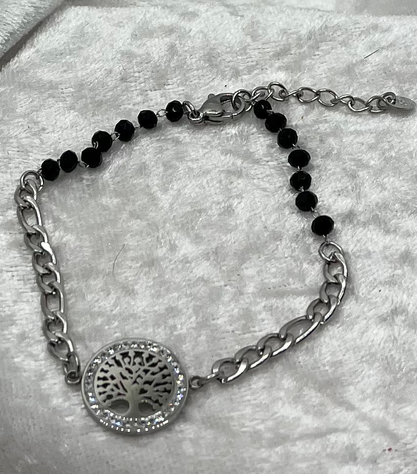 Bracelet Femme Arbre de vie orné de strass Chic   - Acier inoxydable Argenté