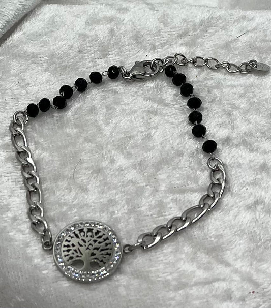 Bracelet Femme Arbre de vie orné de strass Chic   - Acier inoxydable Argenté