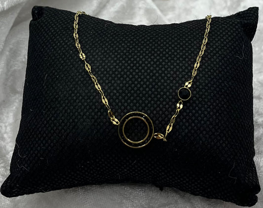Bracelet fin Femme avec pendentif orné de strass noir et d'un strass noir - Acier inoxydable doré