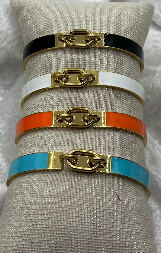 Bracelet Jonc Femme chic - Acier inoxydable en Orange, en bleu, noir et blanc