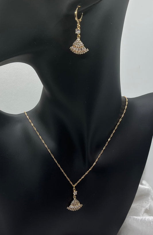 Ensemble Collier + boucles d'oreilles élégant Femme - Acier inoxydable doré