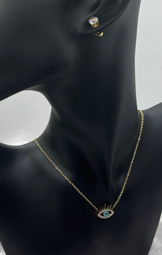 Ensemble Bijoux Femme Collier chaine fine et sont pendentif + Boucles d'oreilles - Acier inoxydable doré