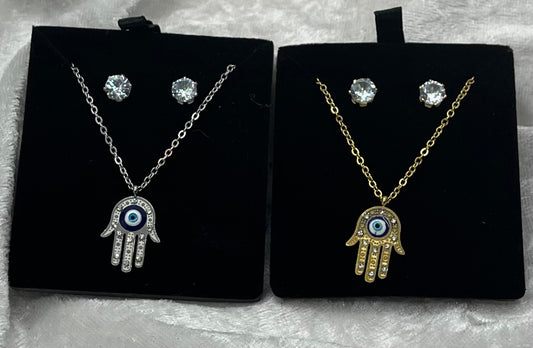 Ensemble bijoux Femme Collier chaine + Boucles d'oreille - Acier inoxydable en doré ou en argent