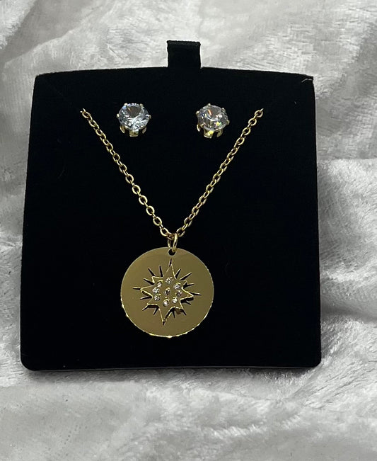 Ensemble Parure Femme Collier + Boucles d'oreilles - Acier inoxydable doré