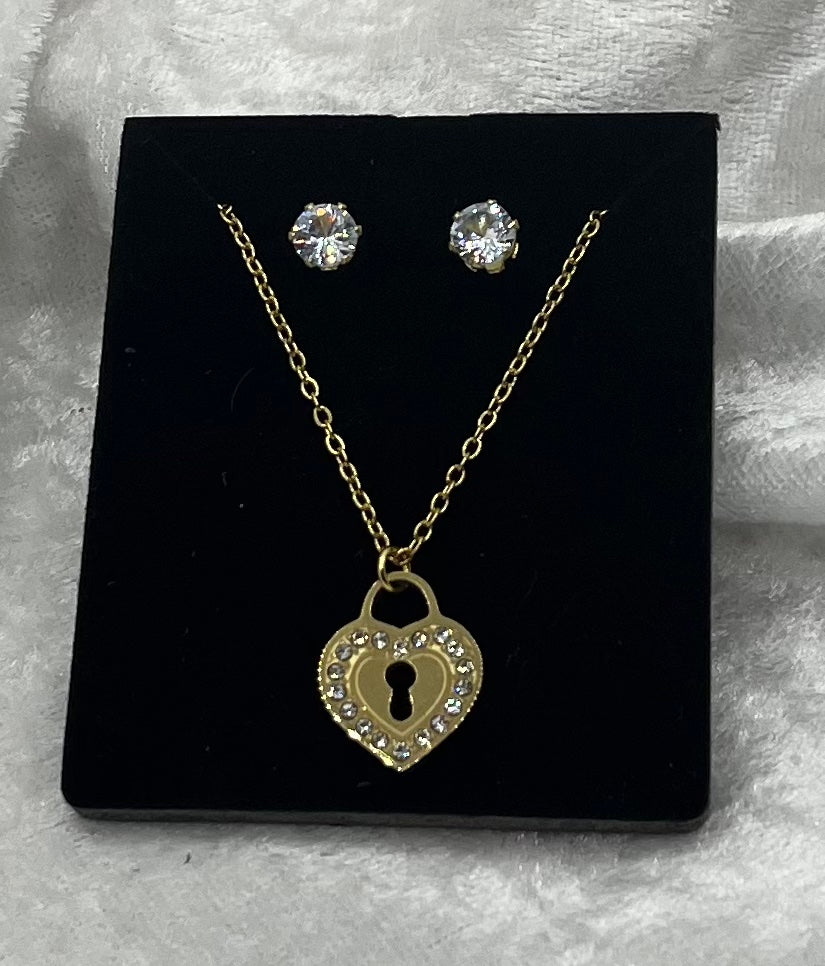 Ensemble parure bijoux Collier + boucles d'oreilles - Acier inoxydable doré