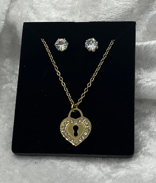 Ensemble parure bijoux Collier + boucles d'oreilles - Acier inoxydable doré