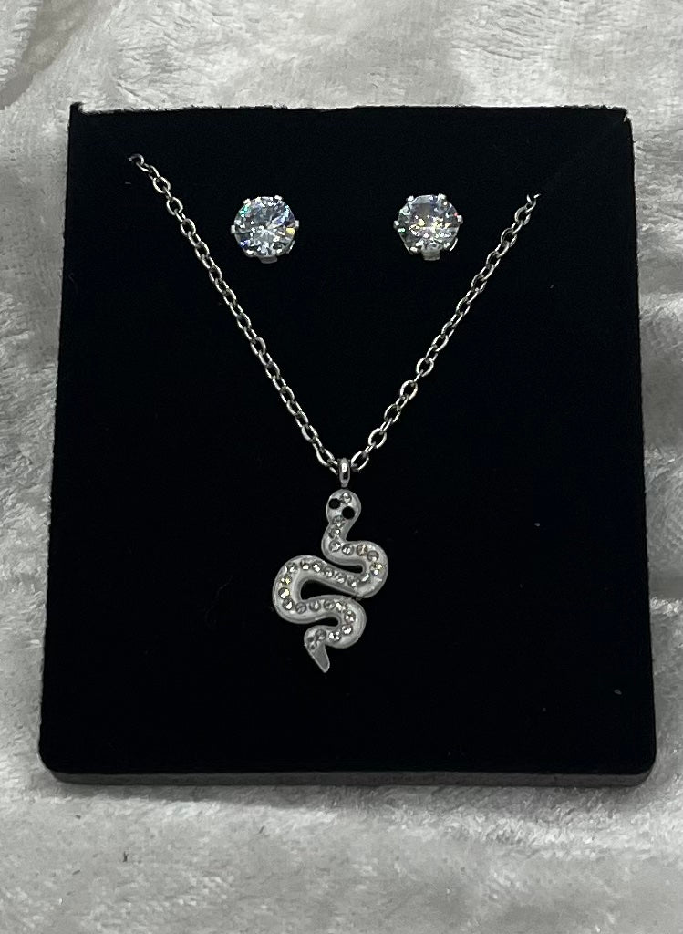 Ensemble Parure Bijoux Femme Collier chaine + Boucles d'oreilles - Acier inoxydable Argenté
