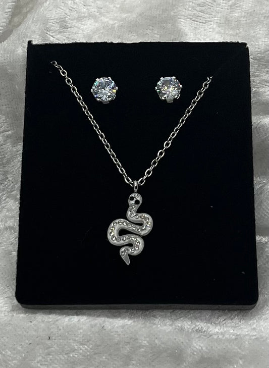 Ensemble Parure Bijoux Femme Collier chaine + Boucles d'oreilles - Acier inoxydable Argenté