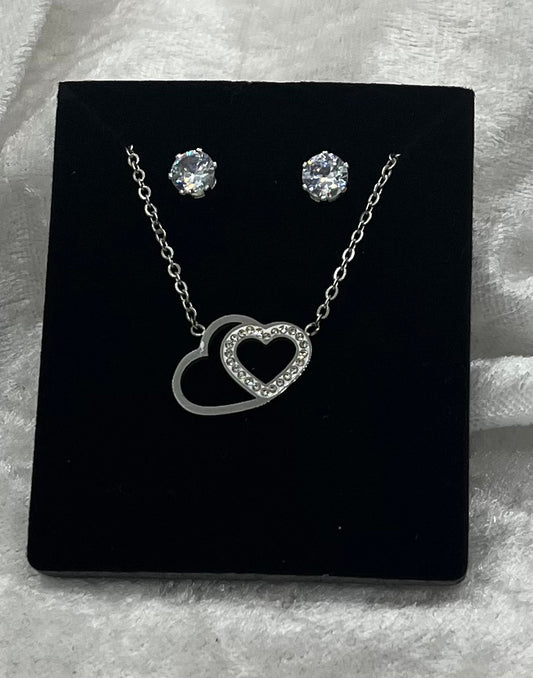 Ensemble Parure bijoux Femme élégant Collier chaine + Boucles d'oreilles - Acier inoxydable argenté