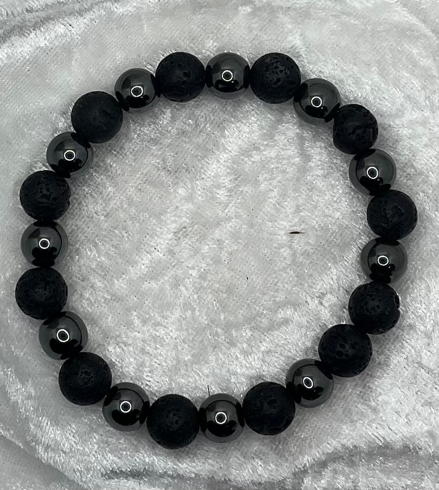 Bracelet Pierres Naturelles (10 mm) - Pierre de Lave - Hématite